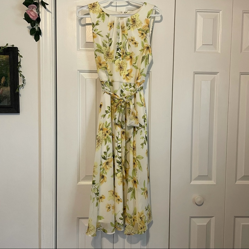Yellow Floral Midi Dress